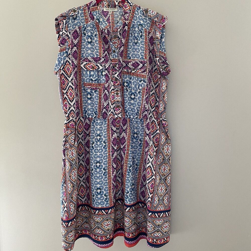 Speed Control Multicolor Geometric Tribal Lightweight Summer Dress 1X